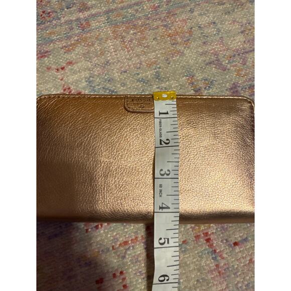 FOSSIL Soft Metallic Rose Gold Leather Zip Long Wallet Cardholder - Picture 11 of 11